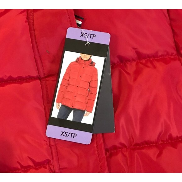 Tommy Hilfiger Womens Red Puffer Jacket Removable Hood XS 100% Polyester NEW - Picture 11 of 16